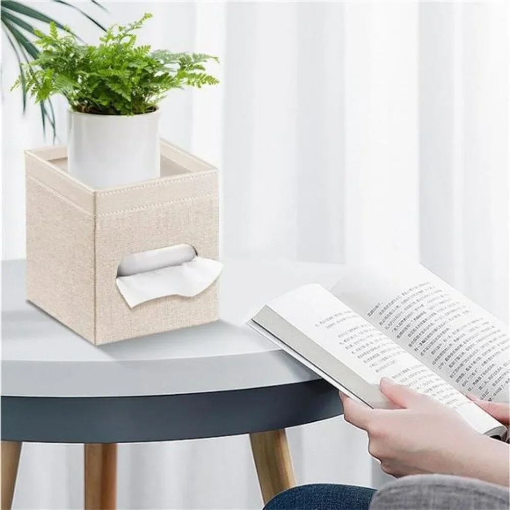 PU leather tissue box cover with storage tray bathroom bedroom office organizer